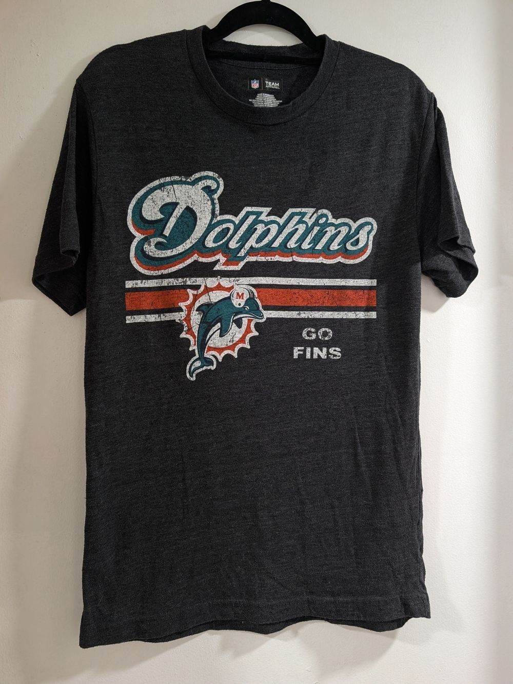 NFL Miami Dolphins Dark Charcoal Graphic Tee with Teal & Orange Logo